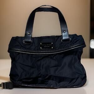 Kate Spade New York Nylon Tote Bag Black /Black Leather Trim Polka Dot Lining